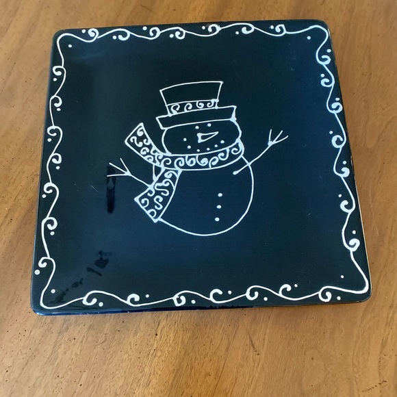 Snowman Black & White Plate Signature Housewares 10in x 10in Square - Picture 1 of 3